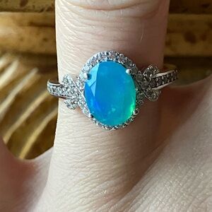 Blue Ethiopian Opal Sterling Silver Ring Size 7